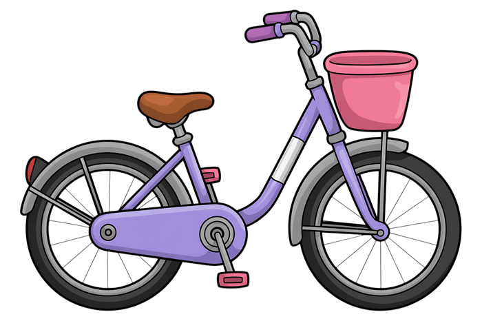 Purple bicycle with pink basket illustration