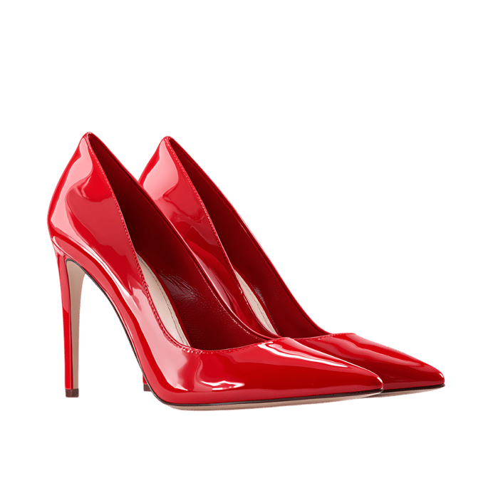 Pair of shiny red high heel shoes, fashion and elegance.