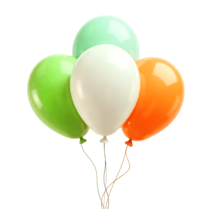 Festive balloons in green, white, and orange representing the Irish flag colors for celebrations390