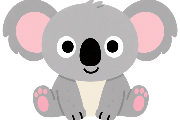 Cartoon koala bear with pink paws and ears