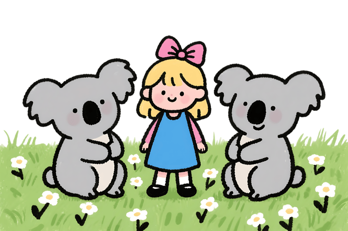 Cartoon girl with koalas