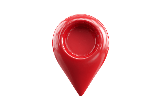 Red 3D location pin marker icon. GPS navigation symbol.