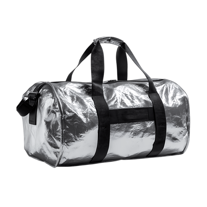 Sleek silver duffel bag perfect for travel