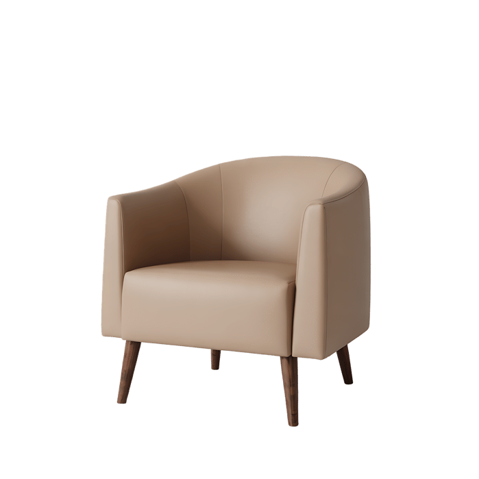 Beige tub chair with wooden legs Modern furniture
