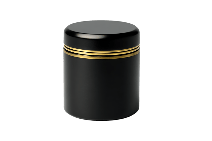 Black container with gold accents.  Luxury packaging mockup.