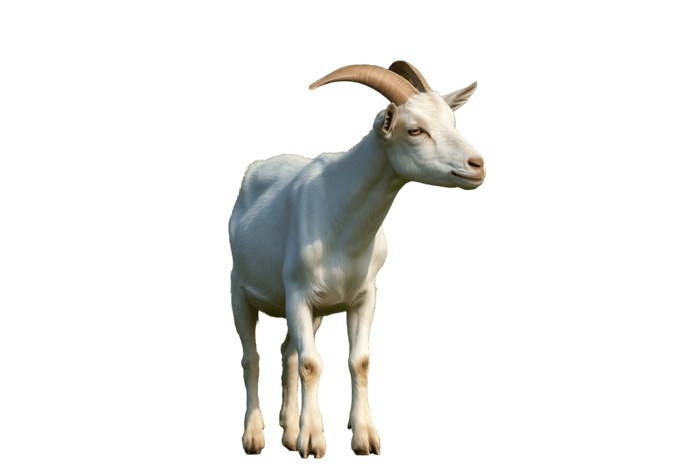 Full body shot of a white goat with horns594