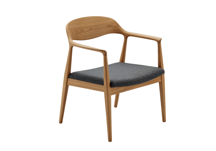 Modern wooden armchair with gray fabric seat