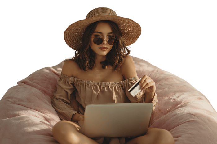 Young woman shopping online from home, comfort and convenience.