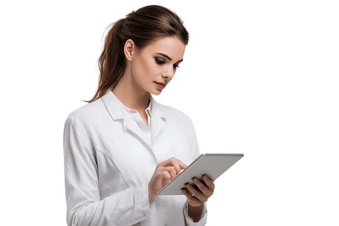 Female doctor using a tablet computer.