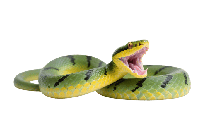 Green snake with open mouth