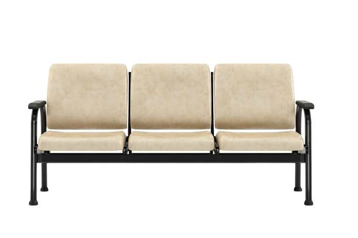Three seater waiting room bench beige cushions black frame