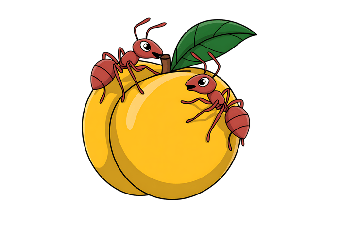 Ants on a yellow peach