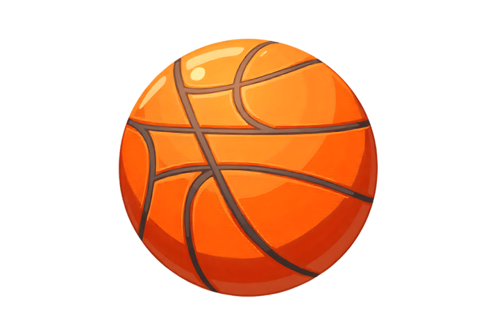 Stylized illustration of an orange basketball with characteristic seam lines