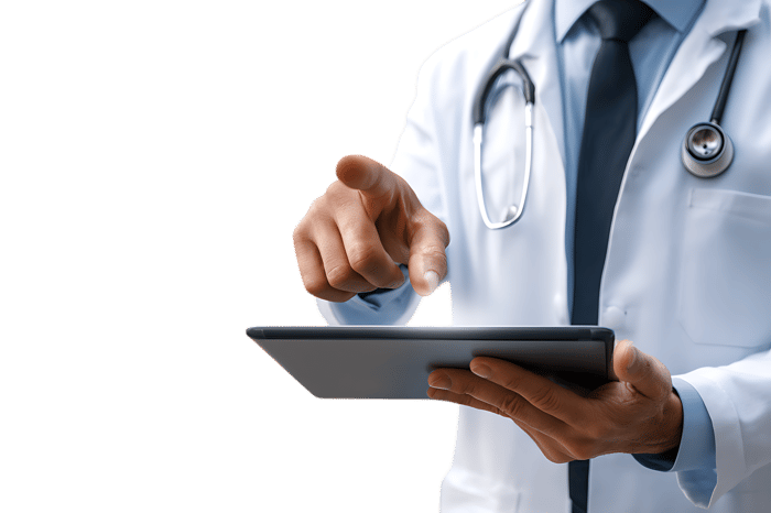 Doctor using a tablet.