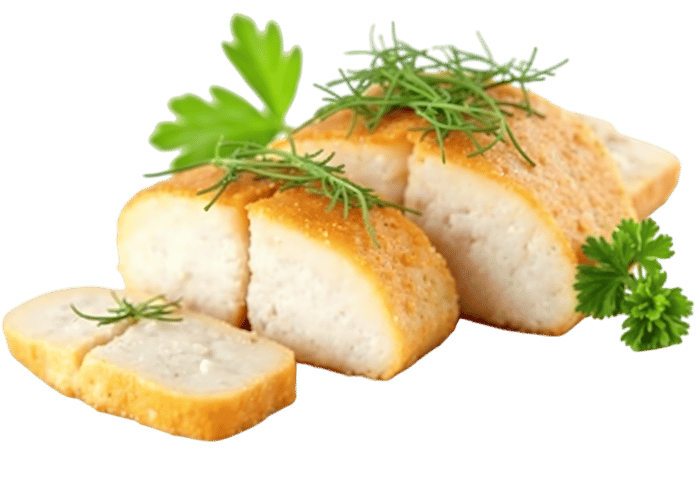 Delicious baked fish fillet slices with herbs.