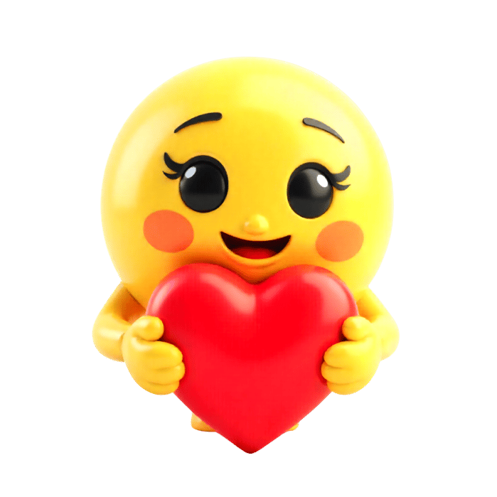 Cute emoji holding a red heart symbol of love