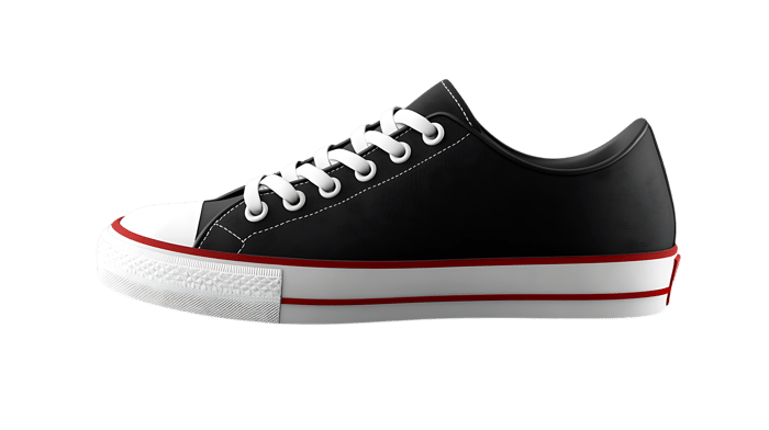 Stylish black canvas sneakers with white sole and red accents