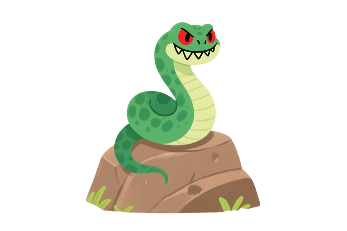 Cartoon green snake on a rock