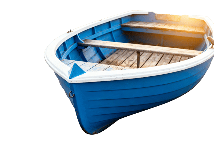Bright blue rowboat on transparent background