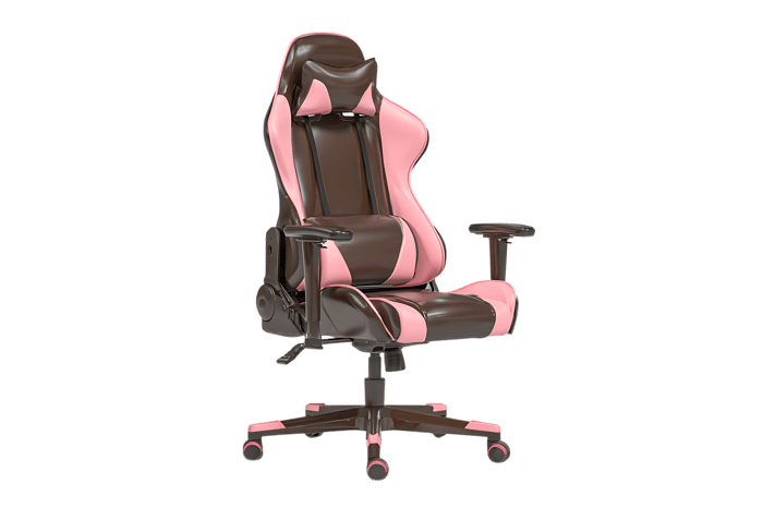 Modern pink and black gaming chair, comfortable and stylish.
