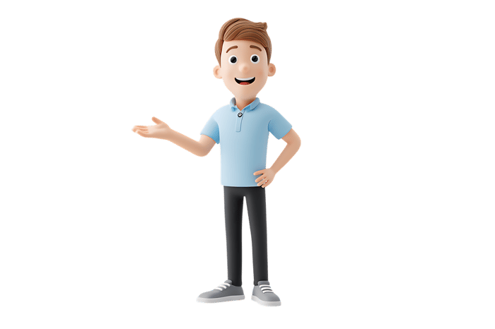 3d cartoon man presenting or pointing to something