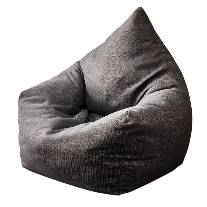 Comfortable gray beanbag chair.