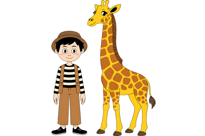 Cartoon boy and giraffe illustration