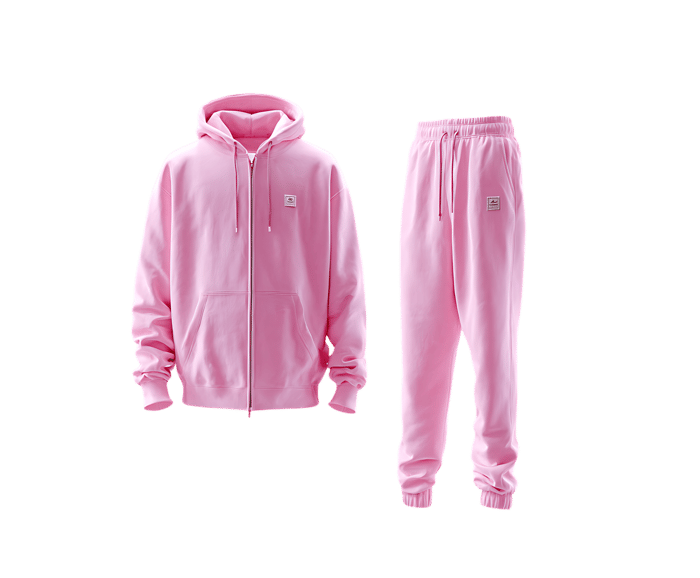 Blank pink tracksuit mockup, front view, for branding and design presentation.