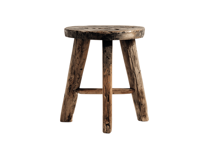 Old wooden stool isolated on black background