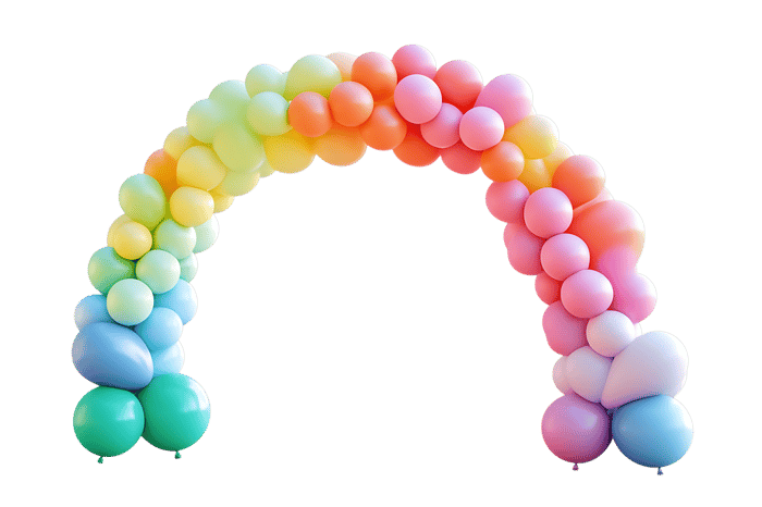 Pastel rainbow balloon arch for party decoration