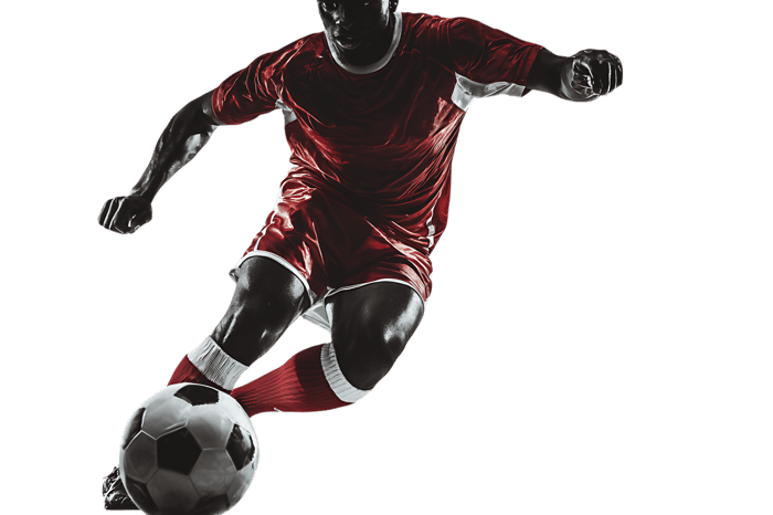Dynamic soccer player in action red uniform