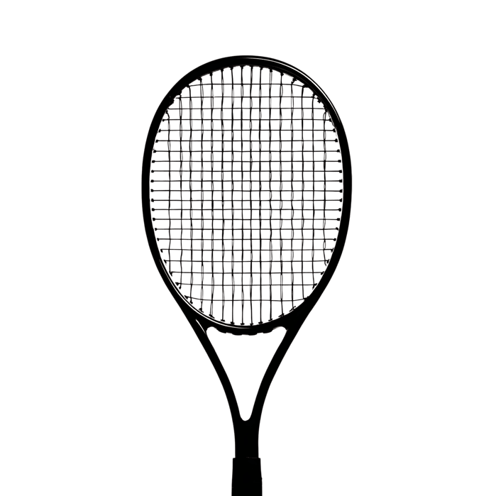 Classic tennis racket isolated on black. Sport, competition.
