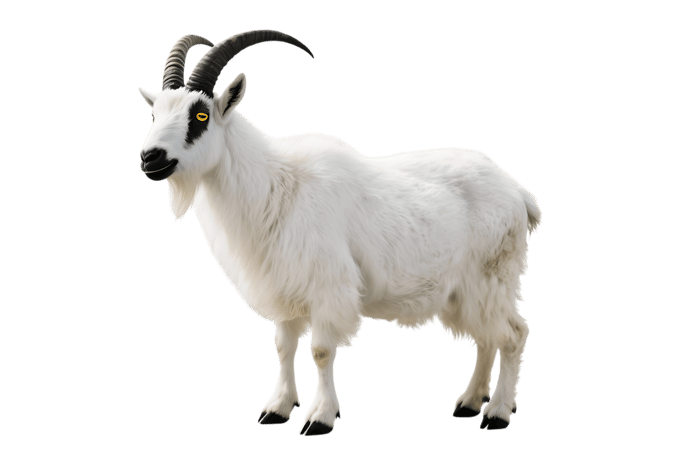 Full body mountain goat with black horns isolated