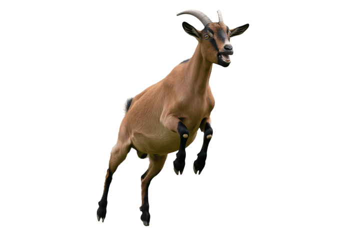 Leaping goat with mouth open