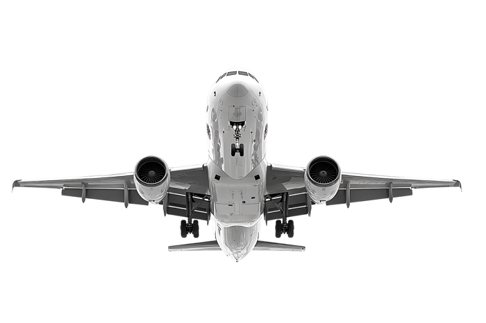 Overhead view of a commercial airplane