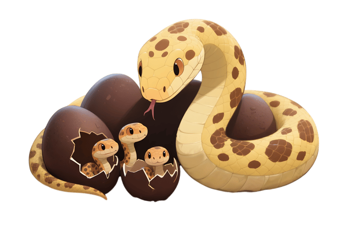 Cartoon snake family with hatching babies