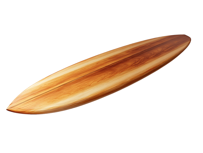 Polished wooden surfboard isolated, ready to ride the waves. Surfing, summer sport.