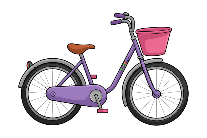 Purple bicycle with pink basket illustration226