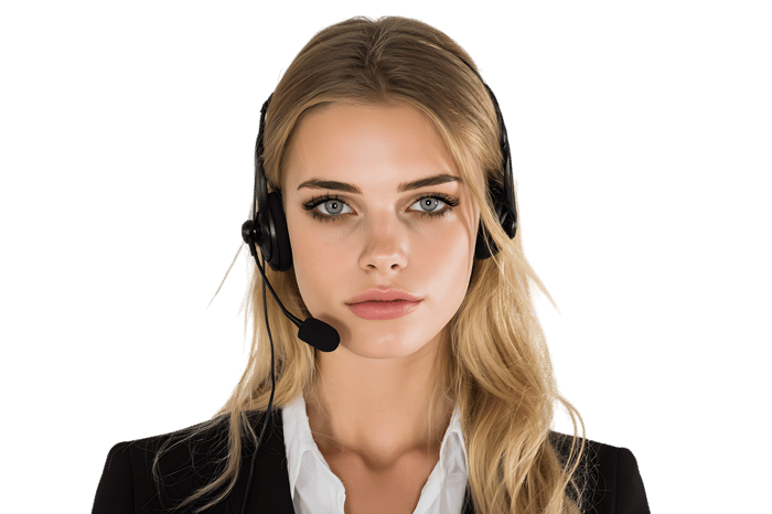 Young woman with headset, providing customer service.