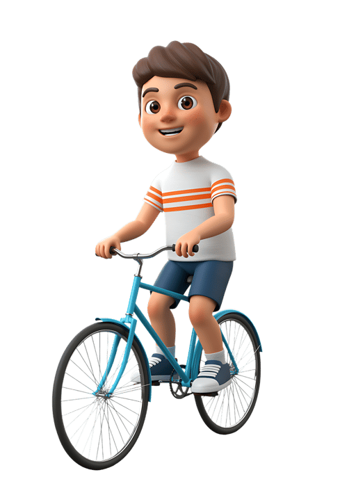 3d boy riding a bicycle