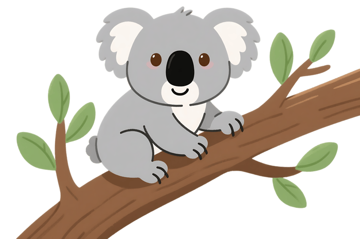 Cartoon koala on branch, cute animal illustration981