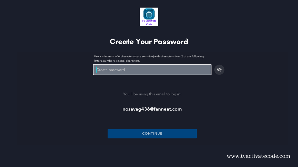  Create a password & click on to Continue