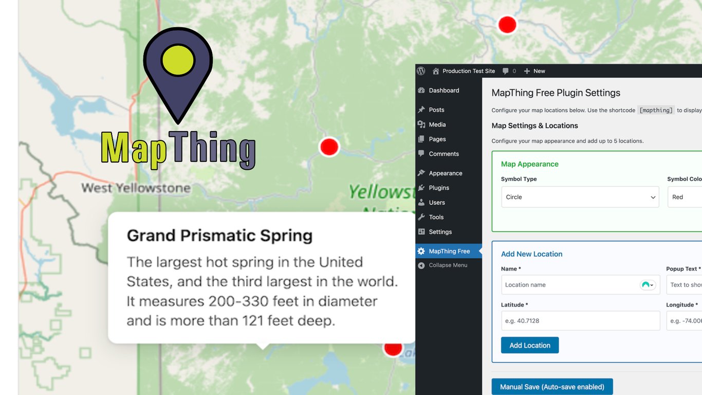 MapThing Free admin interface and live map preview