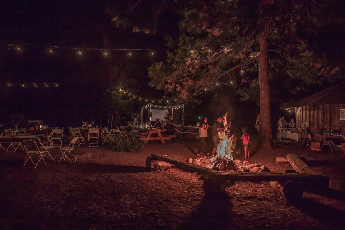 Night and string lights wedding atmosphere at Middle Fork Meadow