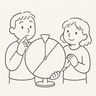 A person carefully poised to spin a large decision wheel, highlighting the need to distinguish urgency from importance in choices.