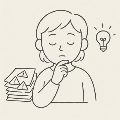 Eine Figur hält inne und sortiert Aufgaben. Sie findet Klarheit zwischen vielen als dringend markierten Aufgaben.