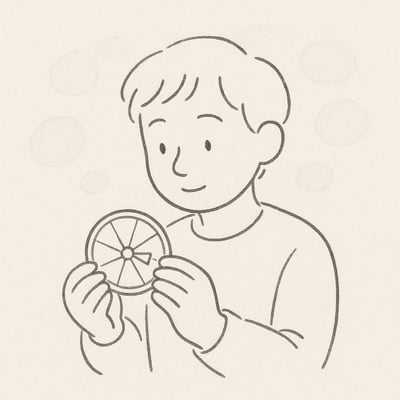 Une personne observe une roue de décision dans un climat apaisé, centrée sur une prise de décision réfléchie au travail.