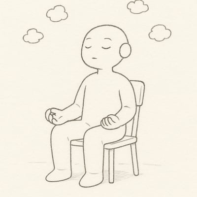 Een persoon zit ontspannen tussen zwevende deadlines en blijft gefocust en rustig te midden van tijdsdruk.