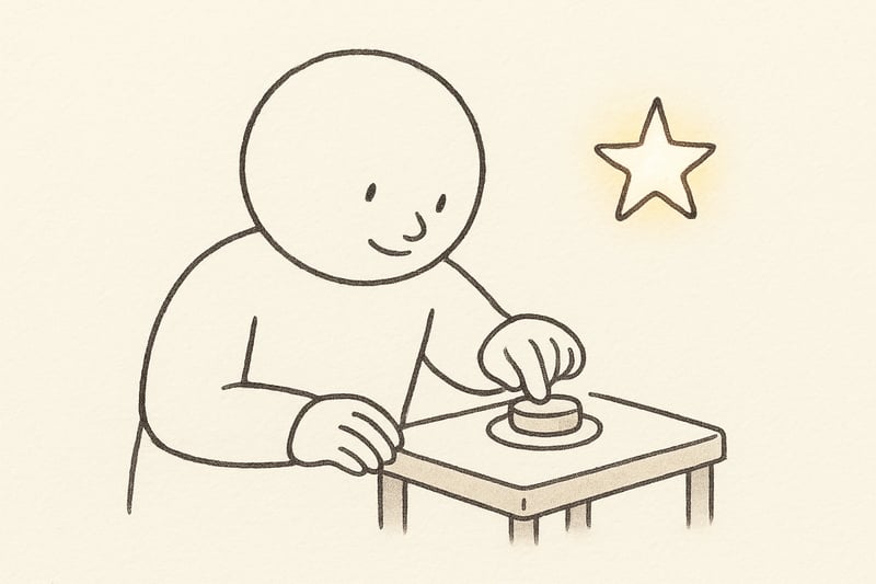 A person gently spinning a simple dial while a single bright star glows nearby, expressing the calm choice between urgency and true importance.