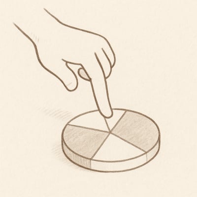 A hand hovers above a simple circular dial divided into four choices, capturing the moment before spinning to commit to the next task.